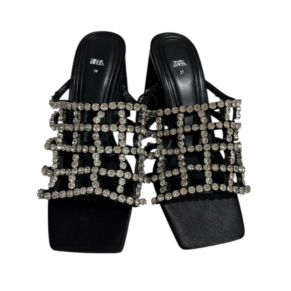 Zara Black Rhinestone Embellished Women's Sandals NWOT